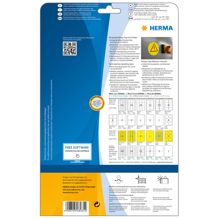 Herma Folienetiketten rund, 85mm, wetterfest, gelb, matt, 25 Blatt (150 Etiketten)