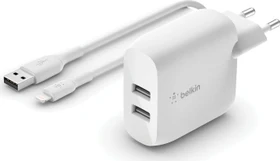 Belkin BoostCharge Dual USB-A Netzladegerät 24W + Lightning-Kabel weiß
