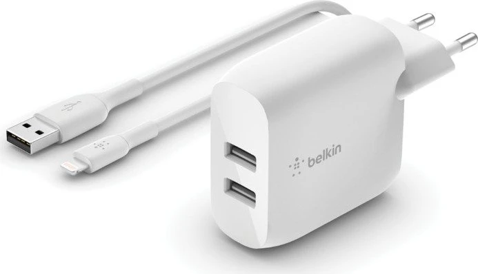 Belkin BoostCharge Dual USB-A Netzladegerät 24W + Lightning-Kabel weiß