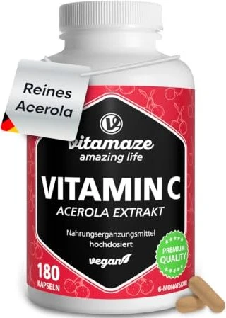 Vitamaze Vitamin C Acerola Extrakt Kapseln, 180 Stück