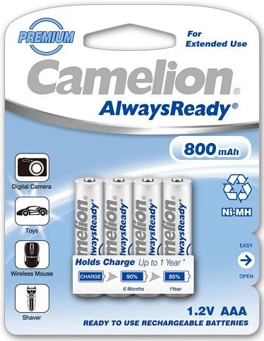 Camelion AlwaysReady Micro AAA NiMH 800mAh, 4er-Pack (NH-AAA800ARBP4)