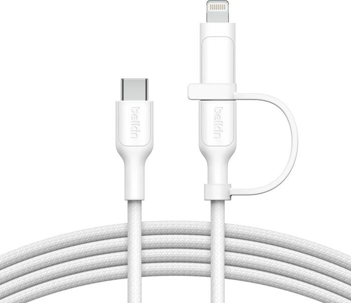 Belkin BoostCharge Pro 2-in-1-Kabel mit USB-C-Stecker und Lightning Connector weiß