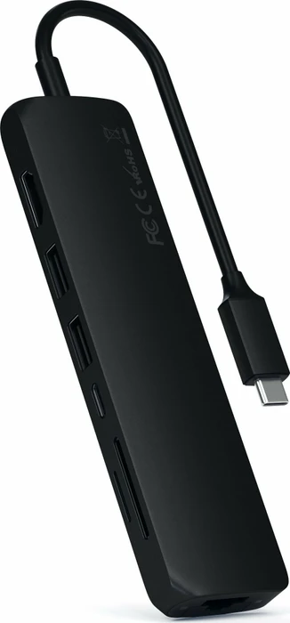 Satechi USB-C Slim Multi-Port with Ethernet Adapter schwarz Dual-Slot-Cardreader, USB-C 3.0 [Stecker]