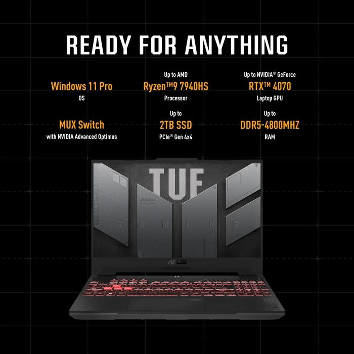 ASUS TUF Gaming A15 (2023) FA507NVR-LP010W, Mecha Gray, Ryzen 7 7435HS, 16GB RAM, 1TB SSD, GeForce RTX 4060, DE