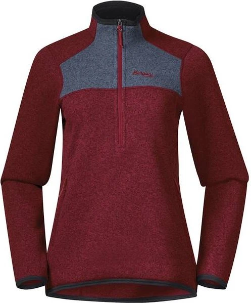 Bergans Kamphaug Knitted Half Zip Pullover chianti red/dark olive green (Damen)