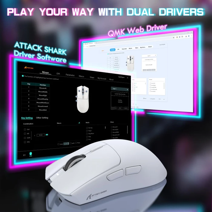 Attack Shark X1 Tri-mode Wireless Gaming Mouse mit Ladestation, weiß, USB/Bluetooth