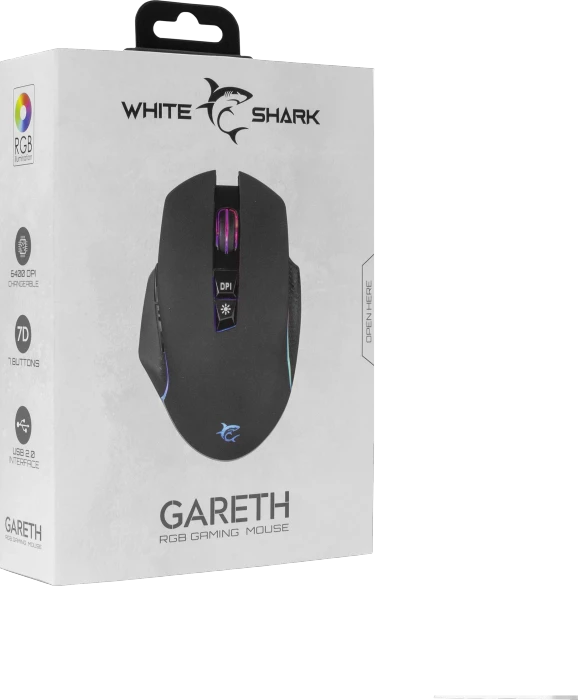 White Shark Gareth Black Gaming Mouse, schwarz, USB