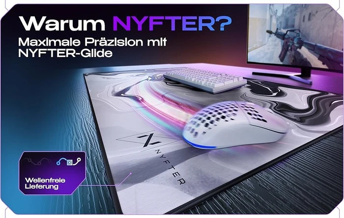 Nyfter Nyfpad XXL Liquid Premium Gaming Mousepad, 900x500mm, Design weiß/schwarz