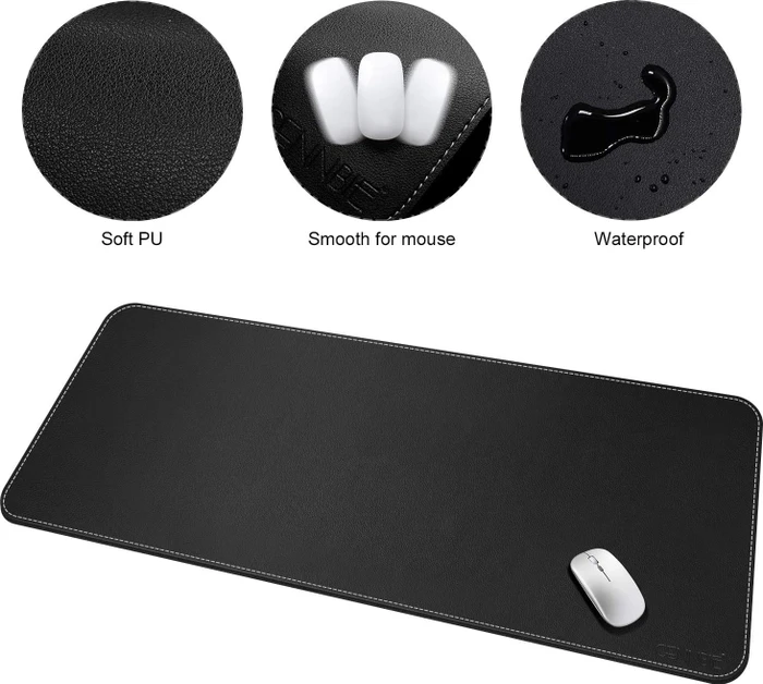 Cennbie Schreibtischunterlage Leder, Mauspad 4XL, 1500x700mm, schwarz