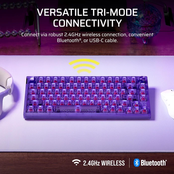 Corsair Gaming K65 Plus Wireless 75% RGB, Atomic Purple, MLX RED V2, USB/Bluetooth, UK