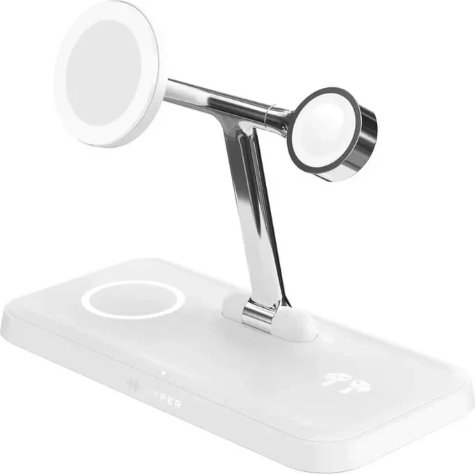 Targus HyperJuice Next Qi2 4-in-1 Magnetische Ladestation weiß/silber