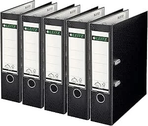 Leitz Qualitäts Ordner 2-Ring 180° Plastik, 80mm, A4, schwarz, 5er-Pack