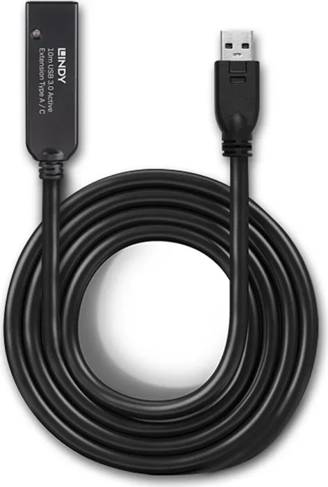 Lindy USB 3.0 aktives Verlängerungskabel schwarz, USB-A [Stecker] auf USB-C [Buchse], 10m