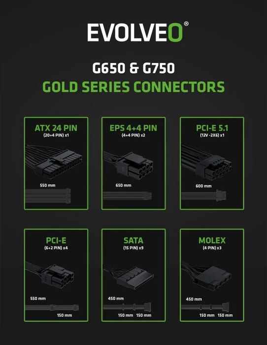 Evolveo Gold Series G650 schwarz 650W, ATX 3.1