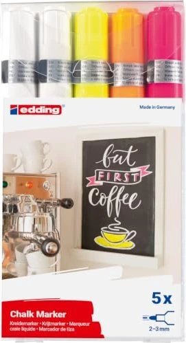 edding 4095 Kreidemarker neon weiß/gelb/orange/pink, 5er-Set