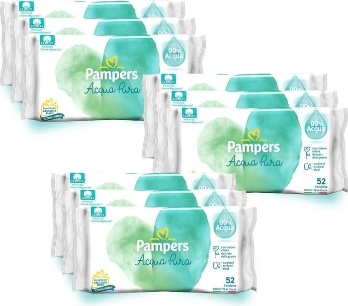 Pampers Harmonie Aqua Feuchttücher, 468 Stück (9x 52 Stück)