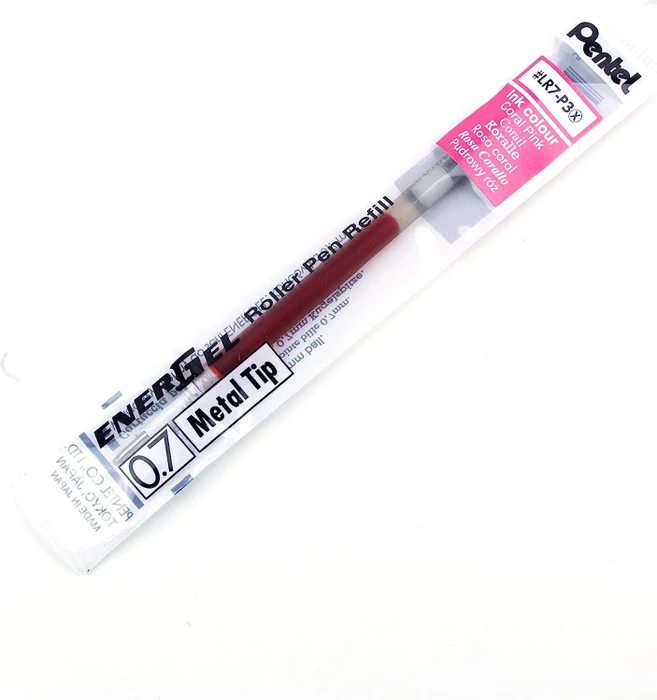 Pentel EnerGel Roller Pen LR7-P3X Tintenrollermine 0.35mm (0.7mm Ball) korallenrot, 12er-Pack
