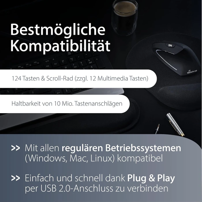 MediaRange Ergonomische Multimedia-Tastatur, schwarz, USB, DE