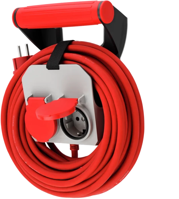 REV Ritter Verlängerungskabel mit Wandhalterung, 2-fach, 10m, rot/grau