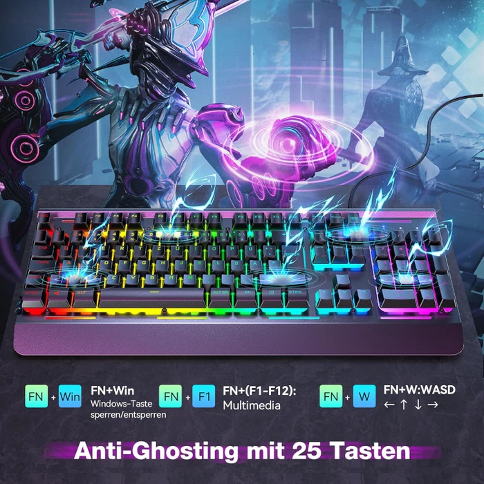 TeckNet RGB Gaming Keyboard, schwarz, LEDs RGB, USB, DE