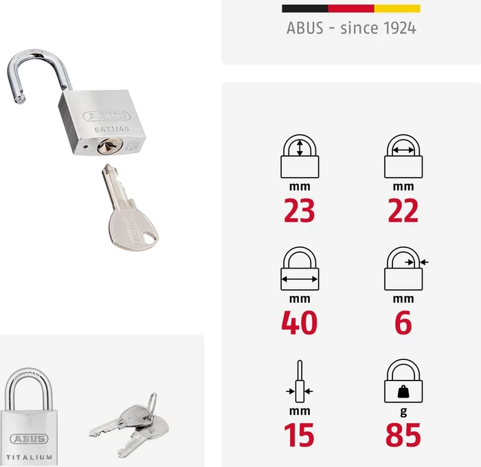 ABUS 64 Titalium 64TI/40, gleichschließend, Vorhängeschloss