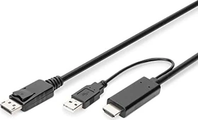 Digitus DisplayPort 1.2/HDMI 1.4 Adapterkabel inkl. USB-A Stromanschluss schwarz, 2m