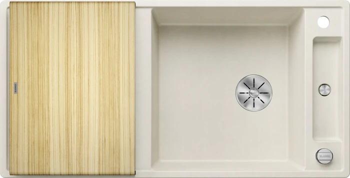 Blanco Axia III XL 6 S InFino Becken reversibel mit Ablauffernbedienung softweiß inkl. Holzschneidebrett