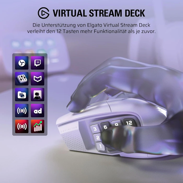 Corsair Scimitar Elite Wireless SE MMO, weiß, USB/Bluetooth