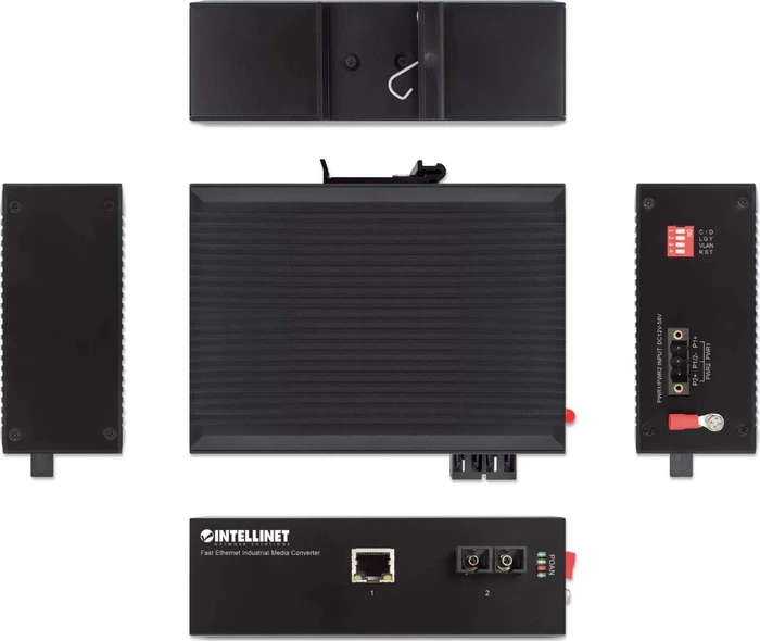 Intellinet Industrial Railmount Media Converter, RJ-45, SC-Duplex SM 20km