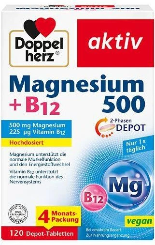 Doppelherz aktiv Magnesium 500 + B12 Tabletten, 120 Stück