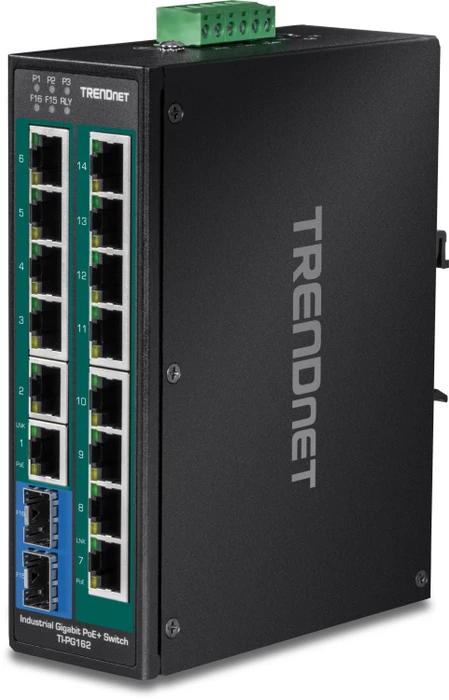 TRENDnet TI Hardened Industrial Railmount Gigabit Switch, 14x RJ-45, 2x SFP, 240W PoE+