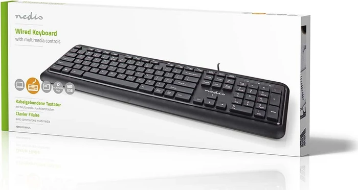 Nedis Multimedia Tastatur, schwarz, USB, US
