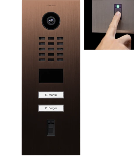 DoorBird D2102FV Fingerprint 50 IP Video Türstation mit 2 Ruftasten Bronze, Edelstahl V2A, gebürstet