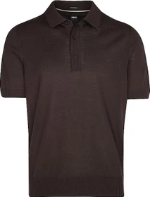 Hugo Boss H-Nolano Strick Schurwolle Poloshirt kurzarm dark brown (Herren)