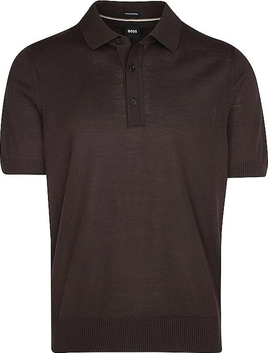 Hugo Boss H-Nolano Strick Schurwolle Poloshirt kurzarm dark brown (Herren)