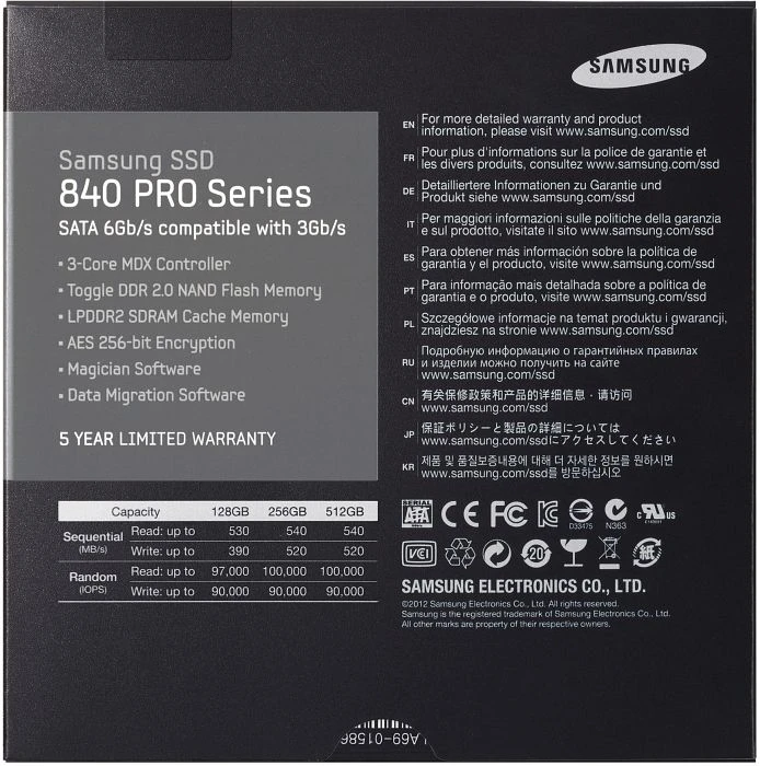 Samsung SSD 840 PRO 256GB, 2.5" / SATA 6Gb/s, retail