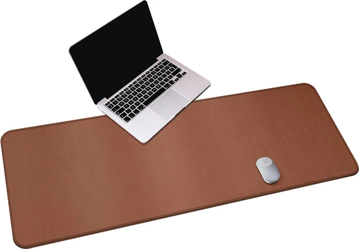 Cennbie Schreibtischunterlage Leder, Mauspad XXL, 1400x500mm, braun