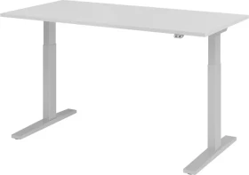 Hammerbacher Ergonomic Aktiv XMKA16 elektrisch höhenverstellbarer Sitz-Steh-Schreibtisch 160x80cm grau/silber