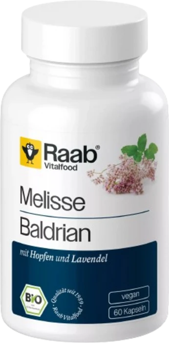 Raab Vitalfood Bio Melisse Baldrian Kapseln, 60 Stück