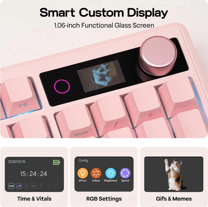 Epomaker TH108 V2 Pro Wireless, Pink, LEDs RGB, hot-swap, Epomaker Sea Salt Silent V2, USB/Bluetooth, US