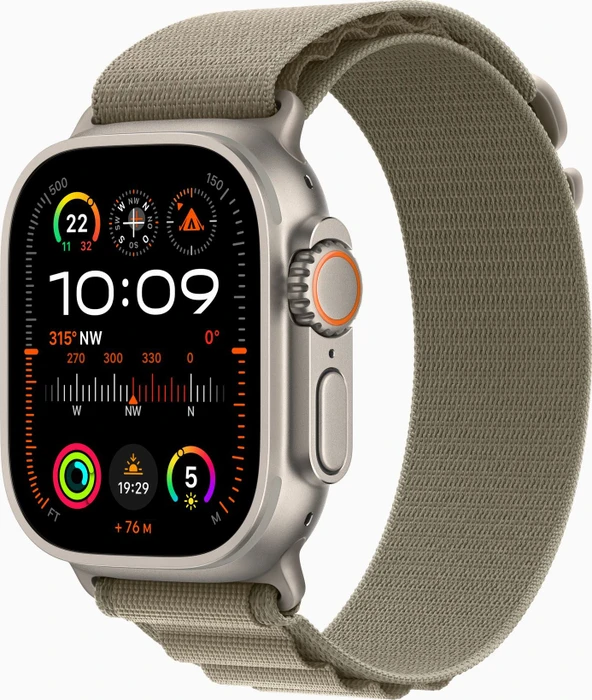 Apple Watch Ultra 2 mit Alpine Loop Large Olive