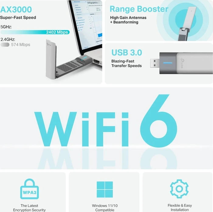 TP-Link TX50UH, AX3000, 2.4GHz/5GHz WLAN, USB-A 3.0 [Stecker]
