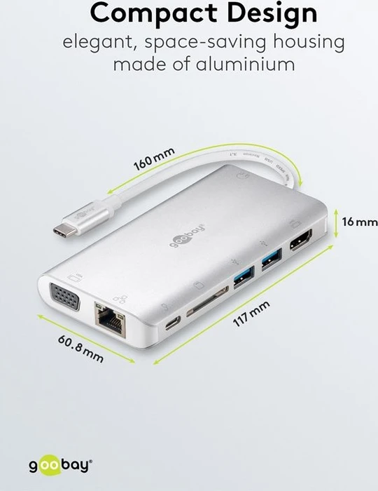 goobay USB-C Premium-Multiport-Adapter, USB-C 3.0 [Stecker]