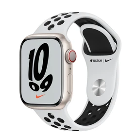 Apple Watch Nike Series 7 (GPS + Cellular) 41mm Aluminium Polarstern mit Sportarmband Pure Platinum/schwarz