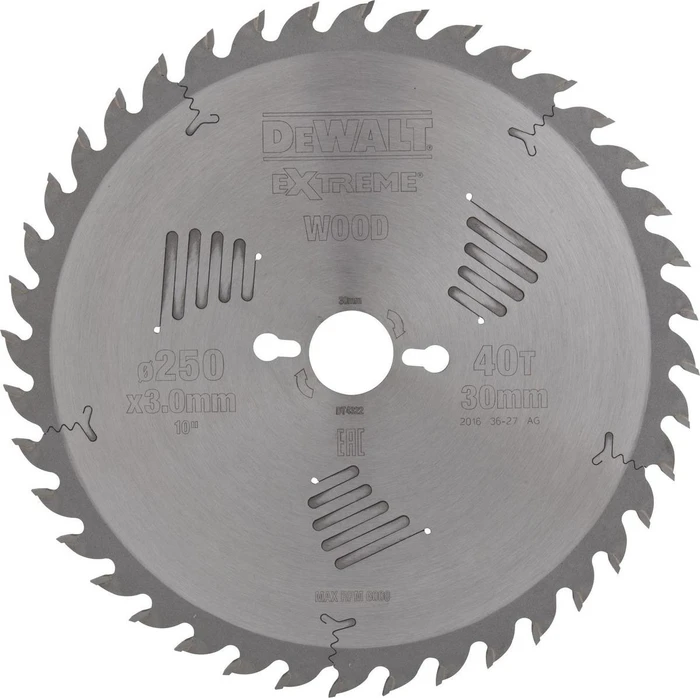 DeWalt DT4322 Extreme Kreissägeblatt 40Z, 250x2.2x30mm, 1 Stück