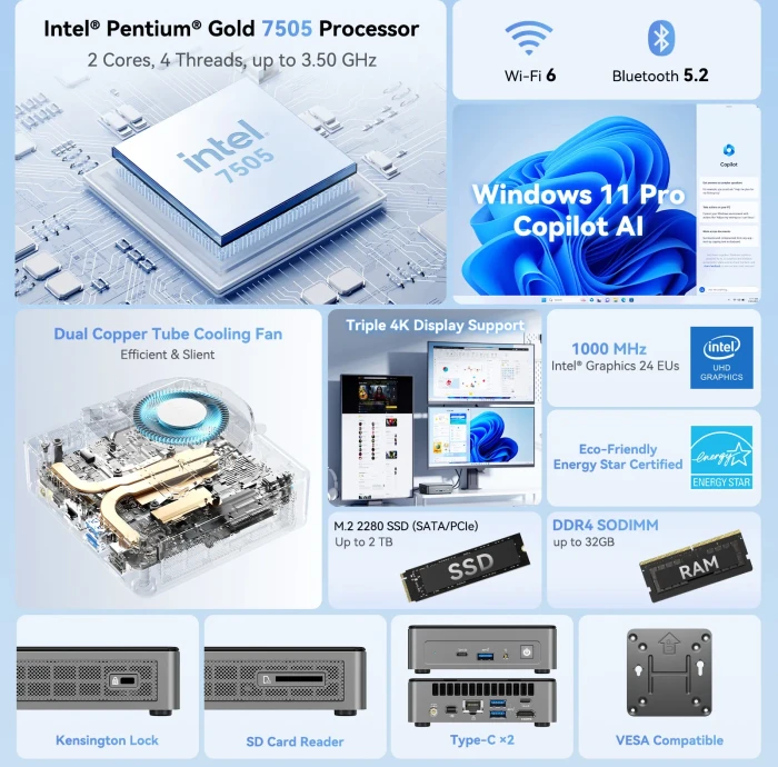 Geekom Air12, Pentium Gold 7505, 16GB RAM, 1TB SSD