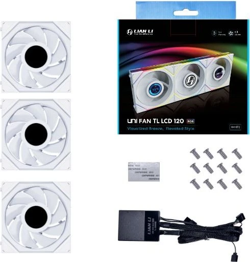 Lian Li Uni Fan TL LCD 120 RGB Reverse Blade, weiß, LED-Steuerung, 120mm, 3er-Pack