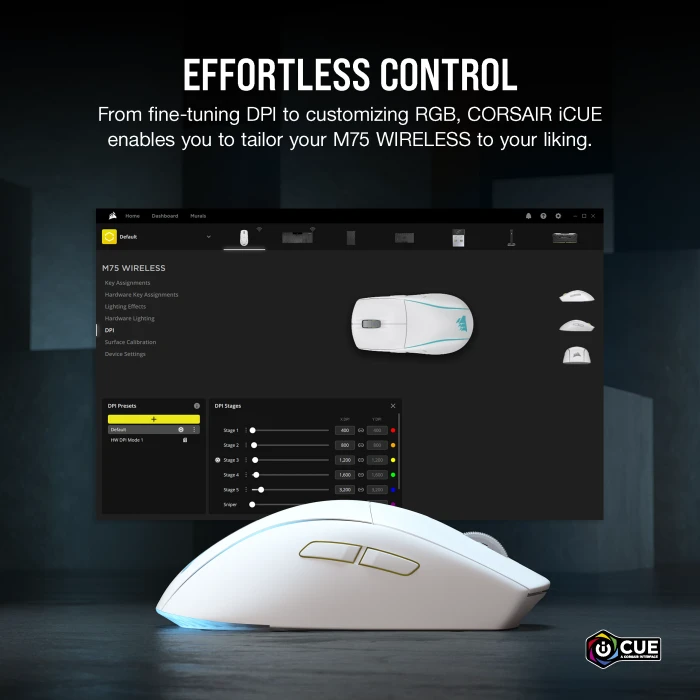 Corsair M75 WIRELESS Lightweight RGB Gaming Mouse, weiß, USB/Bluetooth