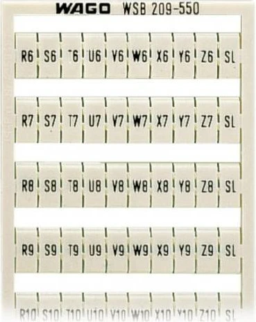 Wago WSB-Beschriftungskarte als Karte bedruckt R6, S6, T6, ..., Y6, Z6, SL bis R10,S10, T10, ..., Y10, Z10, SL (je 2x) nicht dehnbar Aufdruck waagerecht aufrastbar weiß