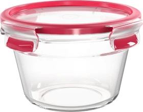 Emsa Clip&Close Glas rund Aufbewahrungsbehälter 900ml rot